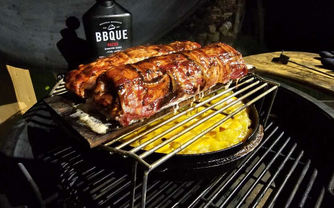 Mediterranes Schweinefilet im Baconmantel auf Kartoffelgratin